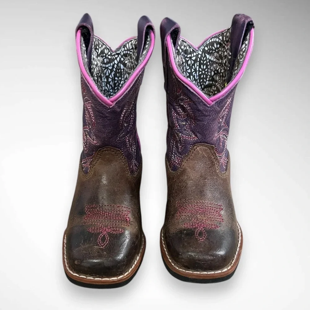 DAN‎ POST Girls' Majesty Brown and Purple Leather Wester Boots Size 6D